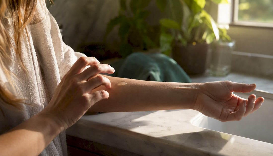 Inner forearm with skincare patch test drop