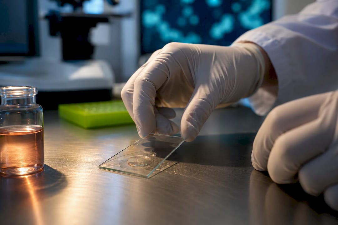 Copper peptide research beside collagen tissue slide