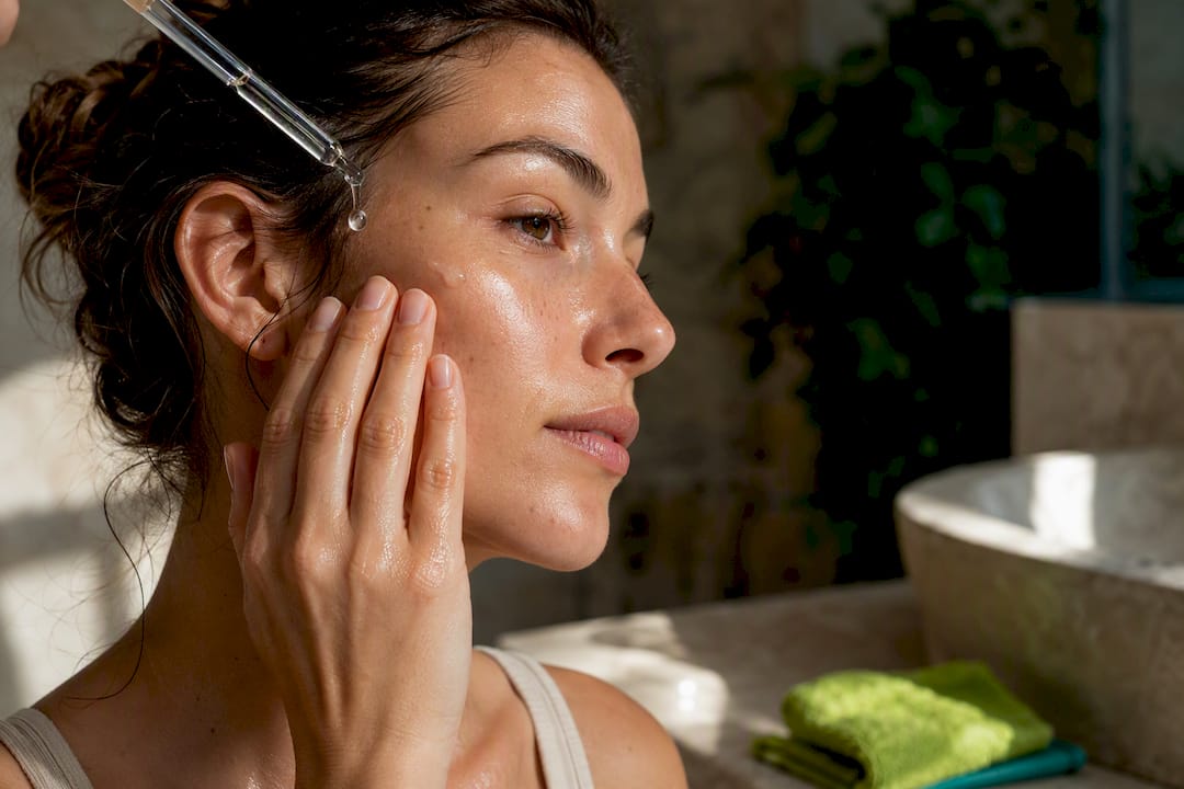 Damp skin receiving a hydration treatment