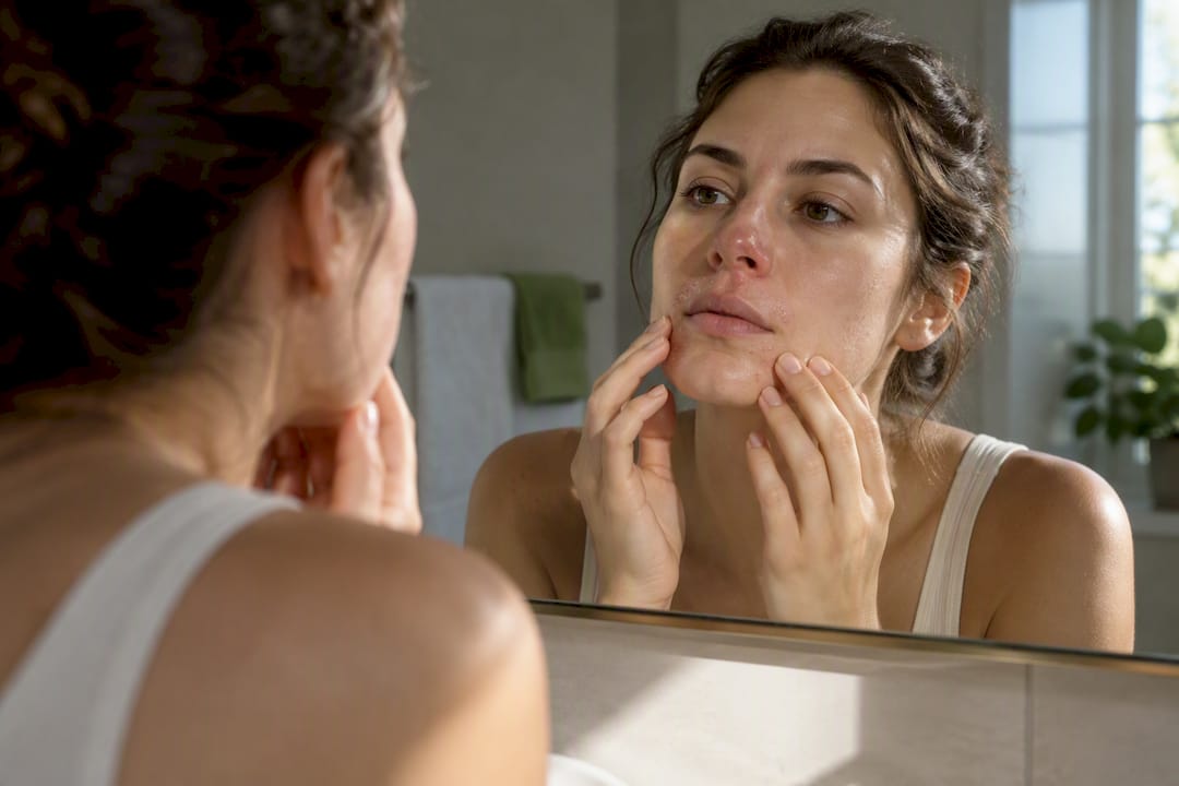 Facial rash around mouth seen in mirror