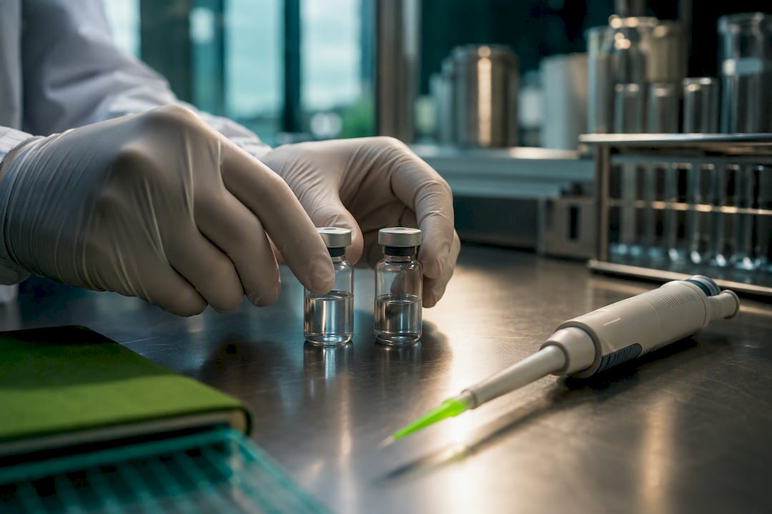 Research vials representing peptide and growth factors