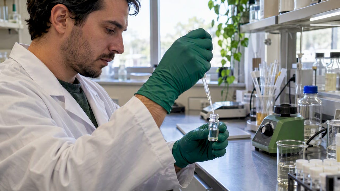 Technician preparing a copper peptide serum