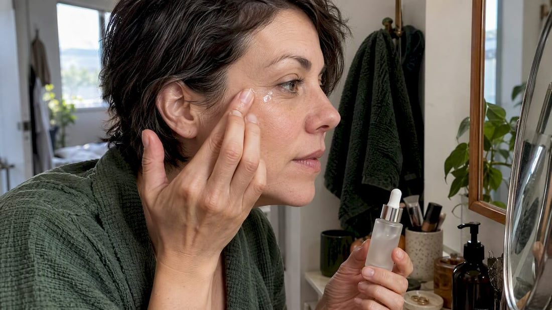 Woman applying serum beside crow’s feet